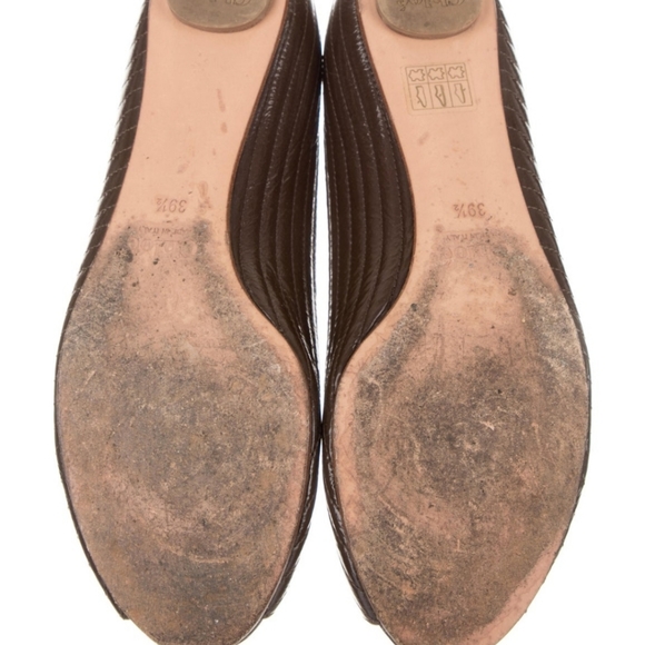 SOLD-Designer CHLOE brown quilted peep toe flat - Picture 5 of 5